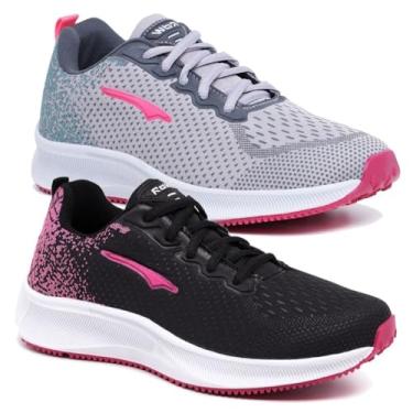 Imagem de Kit 2 Pares Tênis Feminino Caminhada e Academia Corrida Leve Confortavel (Preto e Cinza, BR, Adulto, Numérico, 37)
