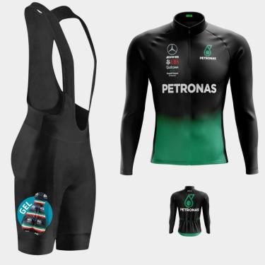 Imagem de Conjunto de Ciclismo Masculino Camisa Petronas PRO Manga Longa Bolso Traseiro e Bretelle Gel-Masculino