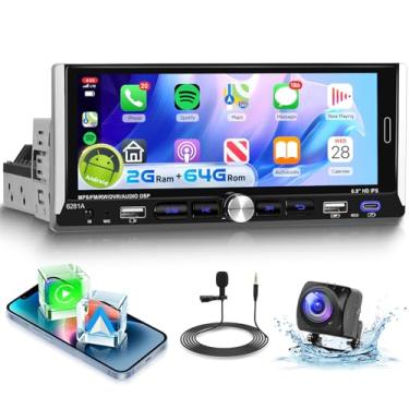 Imagem de Estéreo automotivo Android 2G + 64G com CarPlay sem fio, Android Auto, tela sensível ao toque DIN de 6,9 polegadas com Bluetooth GPS Navi WiFi, controle de volante, controle de volante FM/RDS EQ USB