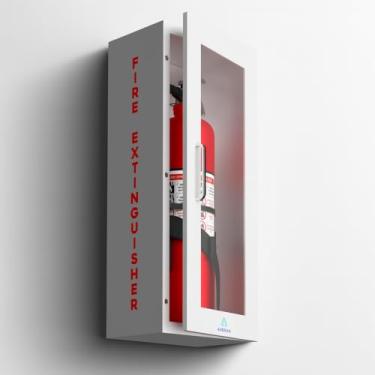 Imagem de Averian Armário de extintor de incêndio branco – Caixa de montagem em parede de aço resistente com porta magnética | Serve para extintores de incêndio de 2,3 a 4,5 kg | Kit completo de caixa de