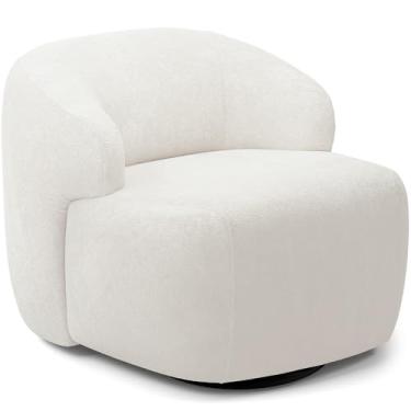 Imagem de Poltrona Decorativa Orgânica Giratória Para Sala Living Barolo L06 Bouclê Branco - Lyam Decor