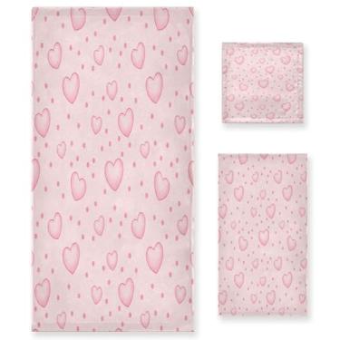 Imagem de Wassud Conjunto de 3 toalhas de banho com estampas de coração dos namorados, toalhas supermacias e absorventes para banheiro, toalhas de banho de secagem rápida, toalha de banho para academia, spa