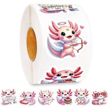 Imagem de WorldBazaar Adesivos Axolotl fofos para Dia dos Namorados, 500 peças, rosa, Axolotl, Love decalque, adesivos temáticos de anfíbios, para professores, recompensa, aniversário, chá de bebê, envelopes