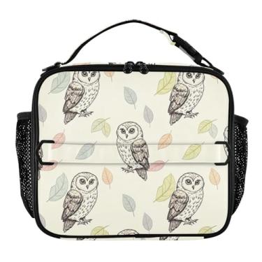 Imagem de Joisal Lancheira fofa com folhas de corujas em creme para mulheres, meninas, lancheira masculina e infantil, lancheira para trabalho, reutilizável para alimentos, isolada para escola