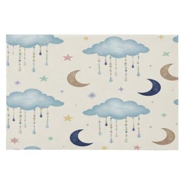 Imagem de Wassud Tapete de porta lua e nuvens 61 x 89 cm, tapete de área lavável antiderrapante com suporte de borracha, tapete macio e macio para sala de estar, quarto, entrada, entrada