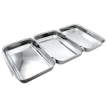 Imagem de Toyosport Conjunto de 3 bandejas de panificação de aço inoxidável, bandejas de preparação de alimentos de 45 x 21,8 cm para panificação, revestimento, marinada, formas de dragagem polidas espelhadas