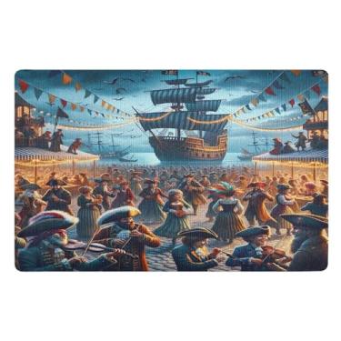 Imagem de Joisal Tapetes de porta engraçados de festa pirata para cães absorventes, tapetes de entrada internos, decoração de varanda frontal