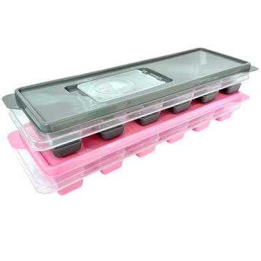 Imagem de Kit Com 02 Forminhas De Gelo Com Tampa Fácil De Encher E Fundo Em Silicone Livre De BPA Ideal Para Papinha De Bebê (Rosa e Cinza)