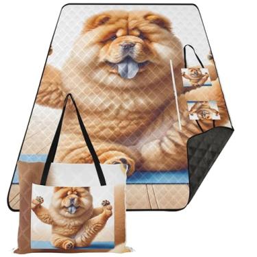 Imagem de TSENQUE Lindo cobertor de praia impermeável para cachorros de ioga Chow Chow Chow, à prova de areia, extra grande, dobrável, cobertor de acampamento, grande, floral, para grama, 299 x 203 cm