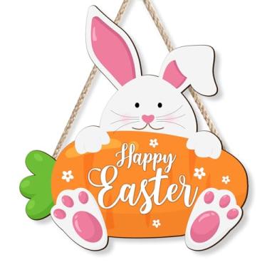 Imagem de Kercan Guirlanda de porta de coelho para decoração de páscoa de madeira para placa de porta da frente, placa de parede de mola, placa de coelho para pendurar para decoração de parede de casa