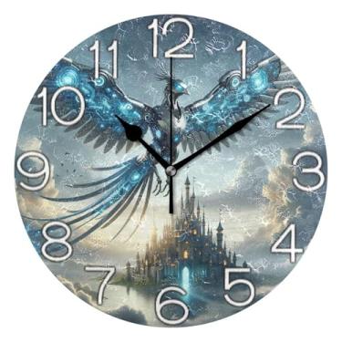 Imagem de GAIGEO Relógio de parede analógico decorativo operado por bateria relógio de cozinha fofo, sala de estar decoração de parede moderna pássaro azul legal céu nuvem, 25 cm, ponteiros pretos