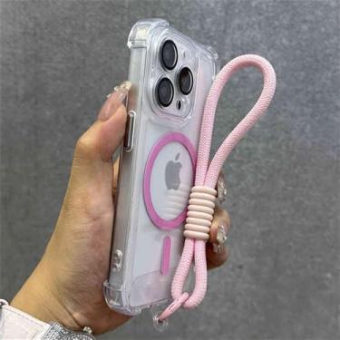 Imagem de Capa magnética transparente para iPhone 16, 15, 13 Pro Max, 12, 14 Plus, pulseira protetora de câmera, capa à prova de choque, rosa, para iPhone 14 Pro