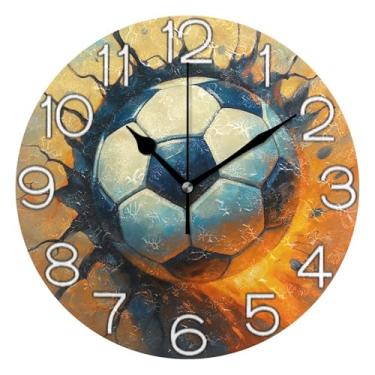 Imagem de GAIGEO Relógio de parede analógico decorativo quarto cozinha relógio funky alimentado por bateria, decoração de parede retrô moderna art déco, bola de futebol realista, legal, 25 cm, ponteiros