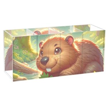 Imagem de TSENQUE Lindo suporte de caneta com estampa de animal para mesa, arte com estampa animal, artesanato, acrílico, pincel de maquiagem, porta-copos