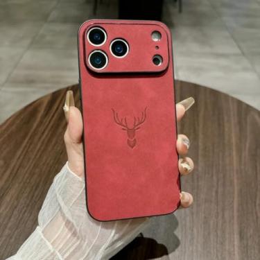 Imagem de SFDSUH Capa protetora macia e resistente a impactos com padrão de couro fosco para iPhone 16 Plus (Para iPhone 16 Plus/Vermelha)