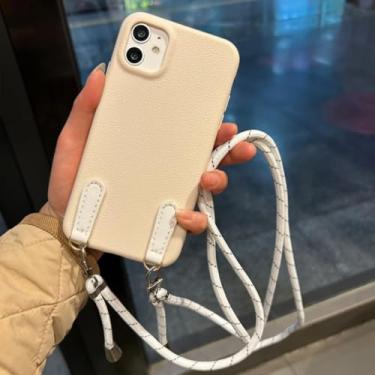 Imagem de IRTGFG Capa de silicone para iPhone 16 Plus, com alça transversal, cordão e cordão (para iPhone 16 Plus/branco)