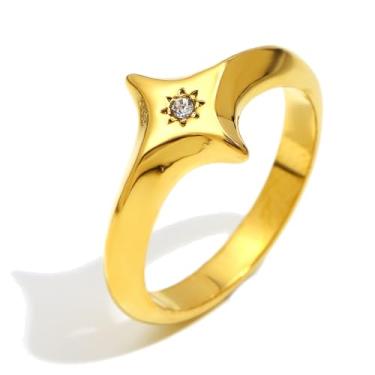 Imagem de Kokoma Anel de estrela para mulheres, minimalista, zircônia cúbica, celestial, anéis de aço inoxidável, delicados, noivado, casamento, moda, joias de dedo, Aço inoxidável, Sem pedra preciosa