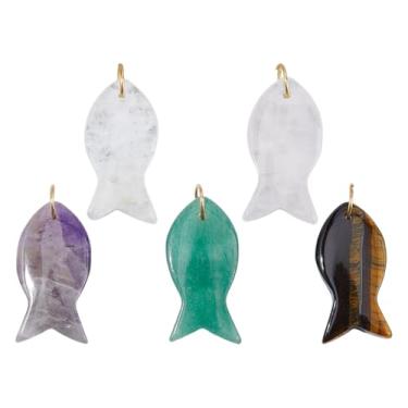 Imagem de SUPERFINDINGS 5 peças de contas de pedras preciosas naturais 42 x 39 mm pingente de cristal de peixe com anéis de salto espaçador animal oceano oceano pingente olho de tigre amuletos de ametista para