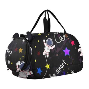 Imagem de Bolsa esportiva para meninos, bolsa de viagem noturna, com alça de ombro, ramos de flores, flores vermelhas, Cute Astronauts Space Black, Clássico