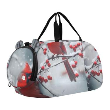 Imagem de Bolsa esportiva Dragon and Castle para meninas, bolsa de viagem noturna, para meninos e crianças, Cardeal vermelho de inverno, Clássico