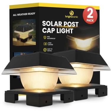 Imagem de BRIGHTICONIC Luz de poste alimentada por energia solar ao ar livre, modo duplo, branco + branco quente BICSGLWW-BLK-14, pacote com 2 (Preto)