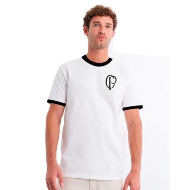 Imagem de Camiseta Casual Corinthians Retrô Masculina Branca ou Preta - Original