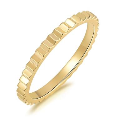 Imagem de FENIMI Anéis banhados a ouro 14K para mulheres, anéis de empilhamento para mulheres, não manchados, serrilhados, pingentes distintos e joias de personalidade disponíveis tamanhos 5-9, Banhado a ouro
