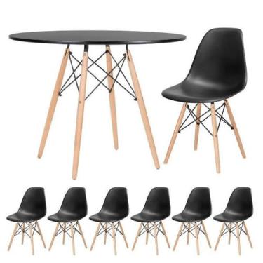 Imagem de Conjunto de Mesa de Jantar Eames Eiffel Redonda 110cm Tampo de Madeira