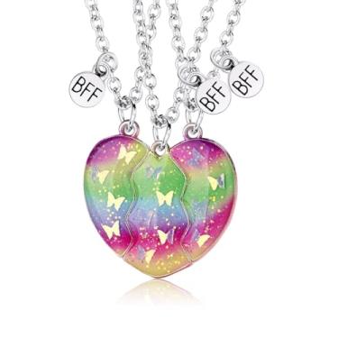 Imagem de Elefezar Colar Best Friend para 3, pingente de coração de borboleta gradiente combinando 3 peças BFF Amizade Joia Presente para Bestie Sisters Mulheres, Metal, Zircônia cúbica