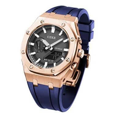 Imagem de AEMALL para G-Shock GA2100 GA2110 kits de mod, moldura de pulseira de relógio de metal, conjunto de acessórios de substituição de modding de relógio capa de ouro rosa (cor: azul)