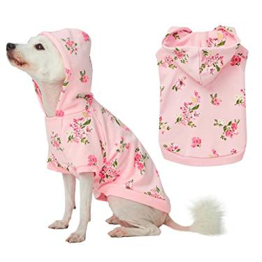 Imagem de Blueberry Pet Moletom com capuz inspirado na primavera com perfume de margaridas em rosa bebê, comprimento das costas 50,8 cm, pacote com 1 roupa para cães