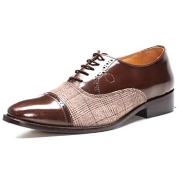 Imagem de LIBERTYZENO Sapato social masculino Oxford com cadarço de couro genuíno para o Natal, Marrom, 41