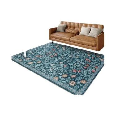 Imagem de Tapete Floral Bege E Verde, Macio, Com Design De Flores Coloridas Para