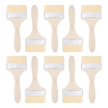 Imagem de HARFINGTON 10 pincéis de pintura de lascas grossas duplas de 10 cm com cabo de madeira para pintura de arte faça você mesmo, móveis, gabinete, cercas, deck, parede, porta, branco,