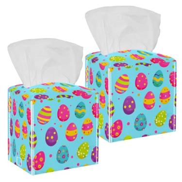 Imagem de Ovos de Páscoa Capa de caixa de lenços de papel quadrado de couro organizador de papel facial decorativo para mesas de cabeceira mesa banheiro cozinha carro escritório decoração de casa