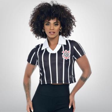 Imagem de Camisa Polo Corinthians Cropped Retrô Feminina Oficial-Feminino