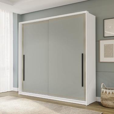 Imagem de Guarda Roupa Roupeiro 2 portas de correr 2 gavetas Valência Branco Verde Politorno Móveis