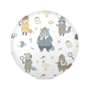 Imagem de Wassud Jogo americano com desenho animado animais de detetive tapetes de mesa redondos para cozinha e jantar tapetes laváveis resistentes ao calor decoração de mesa 39 cm