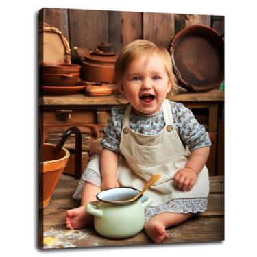 Imagem de Impressão em tela de berçário Kitchen Girl Poster Arte de parede para casa 1 peça Decorações com moldura 81.3 cm x 61.0 cm