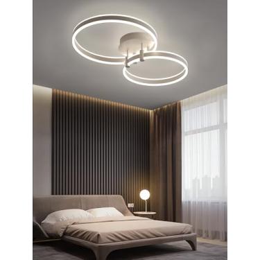 Imagem de Luminária de teto LED moderna com design de 3 anéis, preta, dimerizável e com controle remoto. Ideal para sala de estar, quarto, sala de jantar e escritório. Iluminação LED para ambientes in