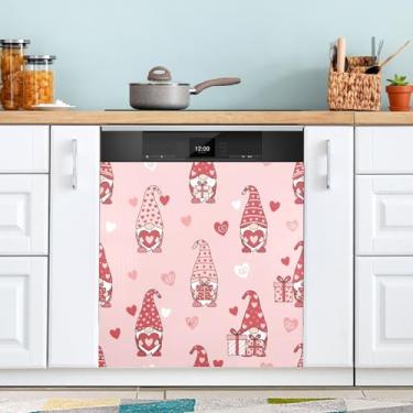 Imagem de ATTX Capa de ímã de máquina de lavar louça com corações de gnomos para dia dos namorados | Adesivo decorativo de eletrodomésticos de 58 x 66 cm para armários domésticos e eletrodomésticos #297
