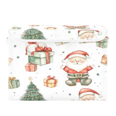 Imagem de SEHANY Linda caixa de armazenamento de Papai Noel de Natal com tampas e alças, organizador de cestas de armazenamento de tecido dobrável, caixas de armazenamento de cubos grandes para roupas, cobertor