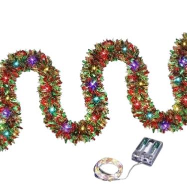 Imagem de Luz LED de guirlanda de Natal, luz de guirlanda de enfeites de Natal - Enfeites de flâmulas de Natal de 16,4 pés com luzes LED - Tiras de luz pré-iluminadas, decoração de Natal torcida operada por bat