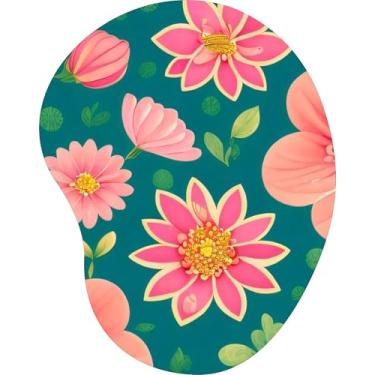 Imagem de Mouse Pad Ergonômico Gota Flores de Lótus Rosa Fundo Verde Água