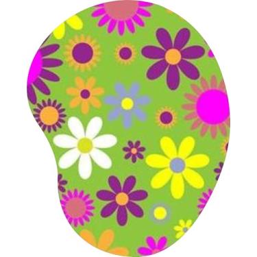 Imagem de Mouse Pad Ergonômico Gota Margaridas Coloridas Fundo Verde Limão