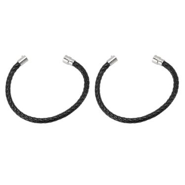Imagem de Dioche Pulseira Trançada de Couro Elegante para Mulheres e Homens Elegante Durável Couro Pu Fecho de Aço Inoxidável Preto Cor Dupla