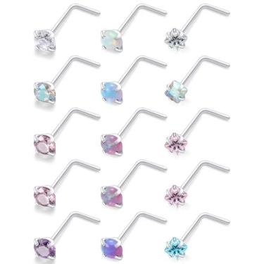 Imagem de Oicctyzio 20/18 g Anéis de nariz retos / L/rolhas em forma de saca-rolhas piercings joias para mulheres aço cirúrgico hipoalergênico, Metal, Zircônia cúbica