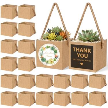 Imagem de Sacos de embrulho de suculentas de 6 cm com adesivos Thank You & Let Love Grow, caixas de lembrancinhas de festa para lembrancinhas de chá de bebê para convidados, mini sacolas de presente com alças