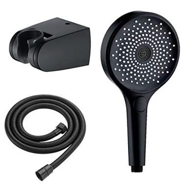 Imagem de Conjunto de chuveiro de mão, chuveiro redondo, 3 modos de pulverização, economia de água, base de chuveiro abs preta (cor: base de chuveiro de cobre preto) (base de chuveiro ABS preta)
