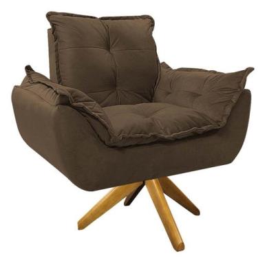 Imagem de Poltrona Opala Base Giratória de Madeira Suede Marrom - Doce Sonho Móv